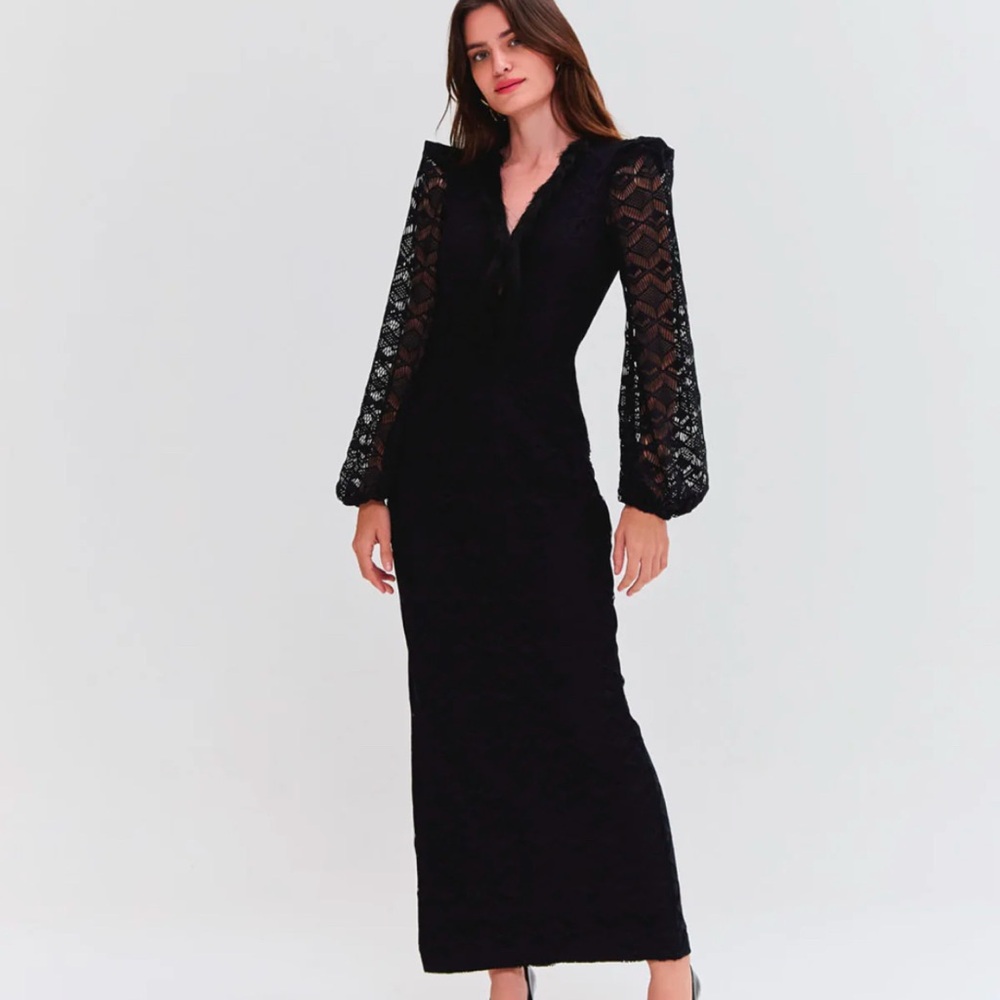 LACE DEEP V MIDI DRESS